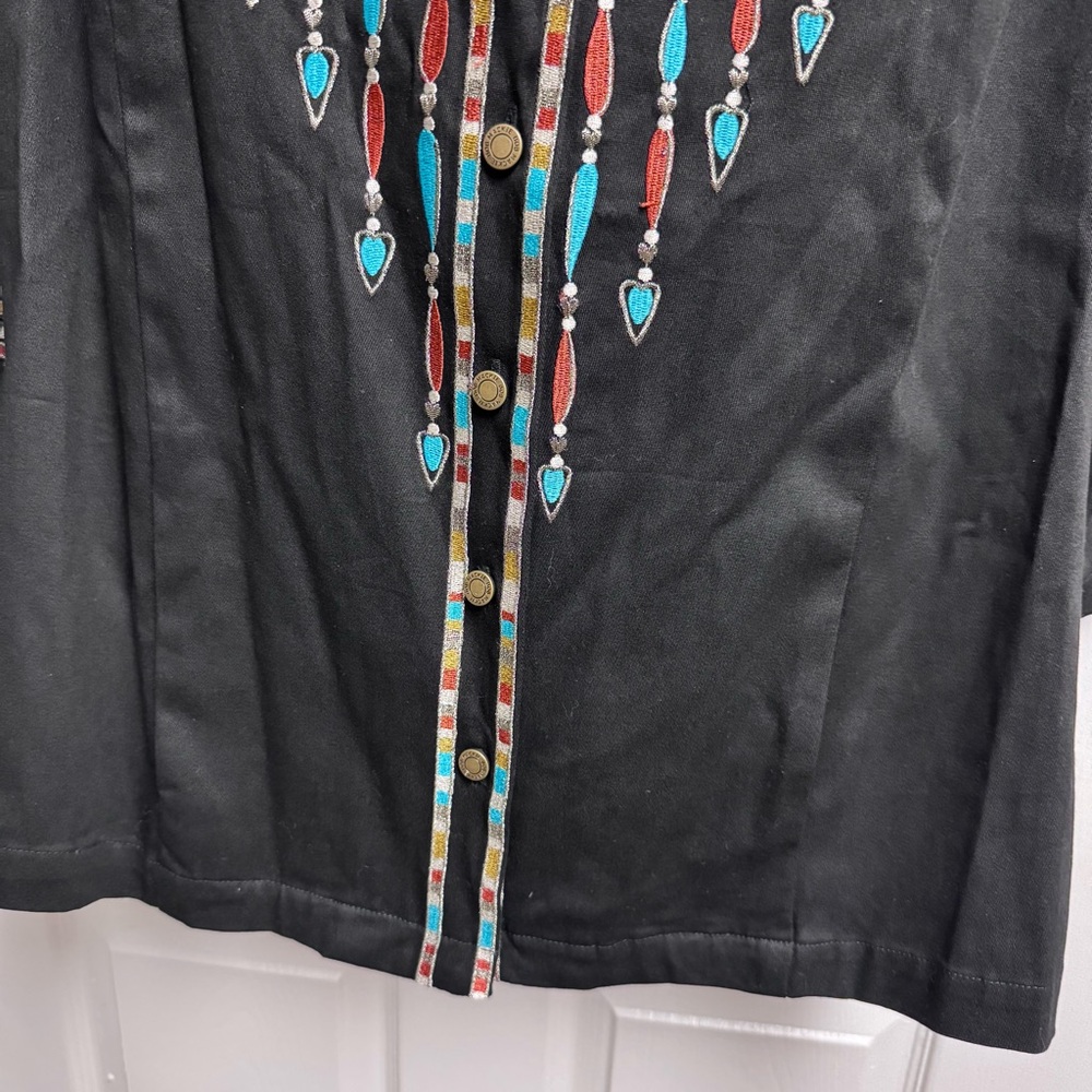 Bob Mackie Black Jacket Size 2X Wearable Art Embroidered 3/4 Sleeve SOUTHWEST - Picture 5 of 13